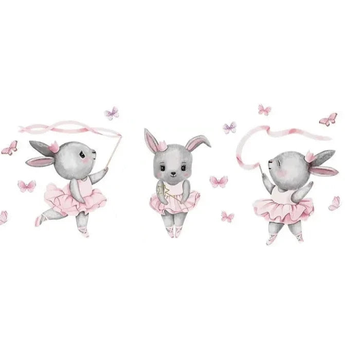 Stickers Muraux Chambre Bébé - Trois Lapins Gris