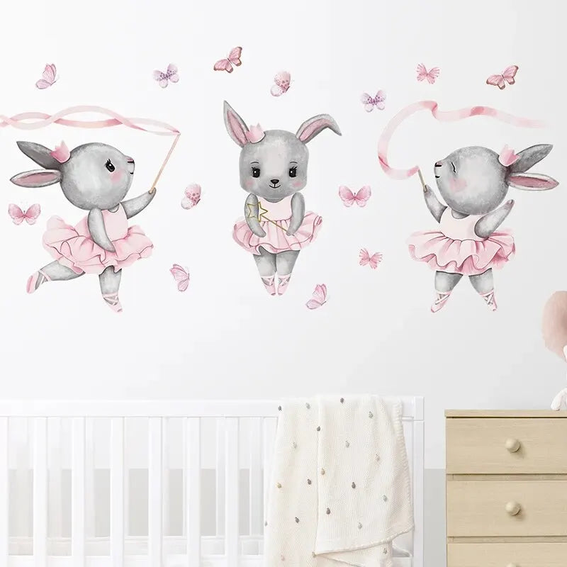 Stickers Muraux Chambre Bébé - Trois Lapins Gris