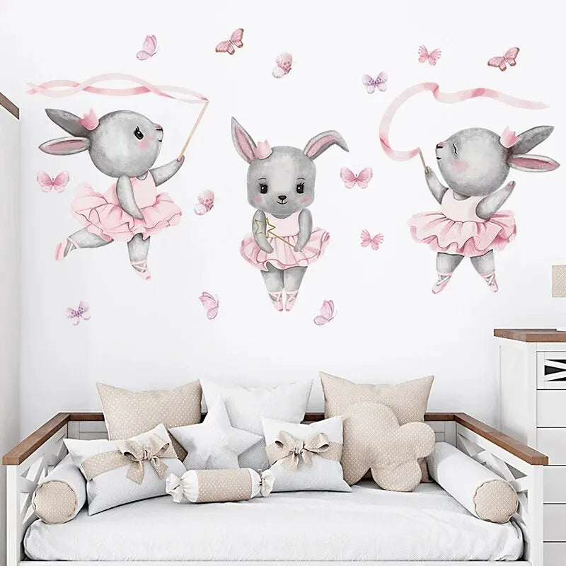 Stickers Muraux Chambre Bébé - Trois Lapins Gris