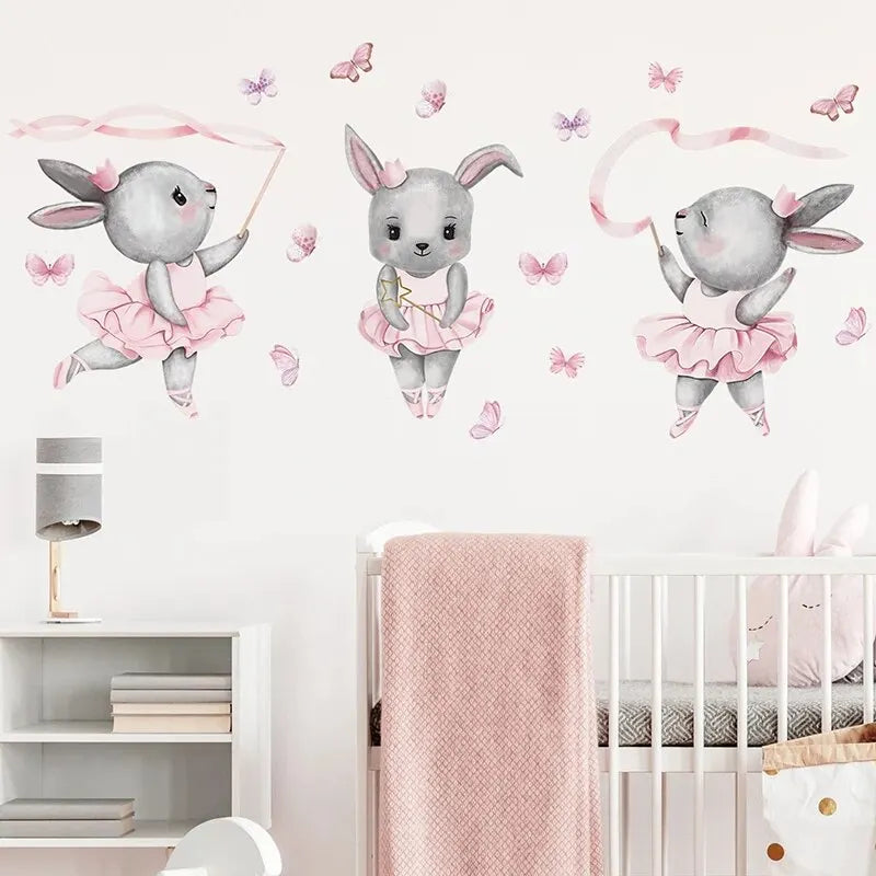 Stickers Muraux Chambre Bébé - Trois Lapins Gris